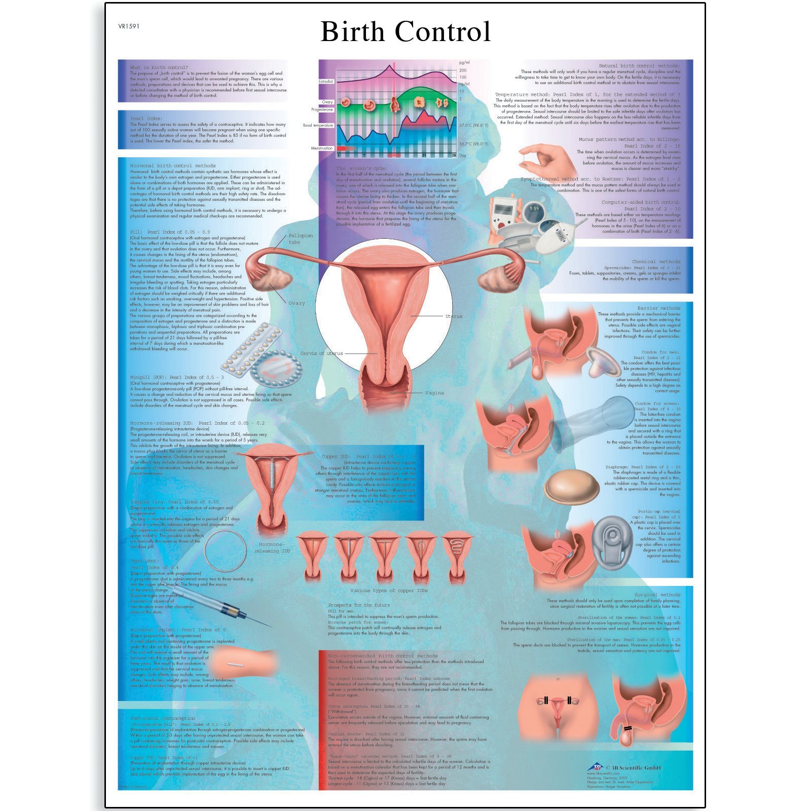 3B Scientific Human Anatomy - Birth Control Chart, Paper Version