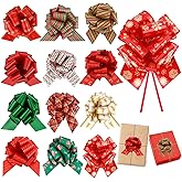 Pull Bows for Gift Wrapping 12 Pcs Christmas Ribbon for Gift Wrapping, 5.9 Inch Large Christmas Bows for Presents Wrap Supplies, Holiday Ribbon Xmas Decorations for Wedding Party Birthday