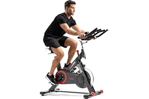 Sunny Health & Fitness Magnetic Exercise Bike, 44LB Flywheel & 300LB Weight Capacity for Intensive Home Workout, Indoor Cardio Training w/4-Way Adjustable Seat, Optional Free SunnyFit App Connection