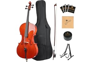 Cecilio 1/2 Size Cello, Beginner Cello 1/2, Acoustic Cello Set with Portable Bag, Bow, Rosin, Stand, String Musical Instruments for School Orchestras, Performances