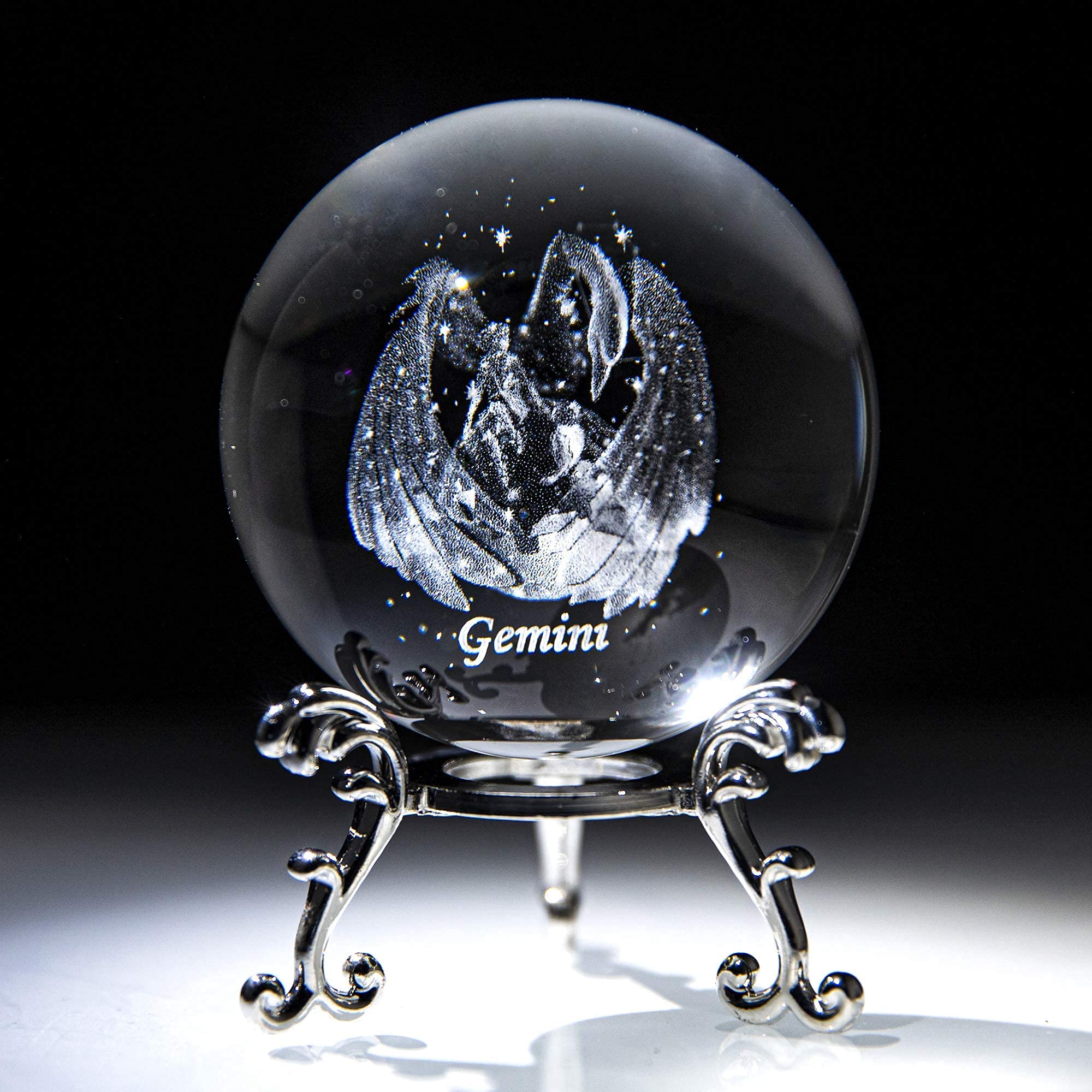 HDCRYSTALGIFTS 60mm 3D Constellation Crystal Ball Figurine Gifts for Women Men Glass Laser Engraved Gemini Crystal Ball with Stand Paperweights Glass Ball Ornaments Decorations Gifts for Lovers
