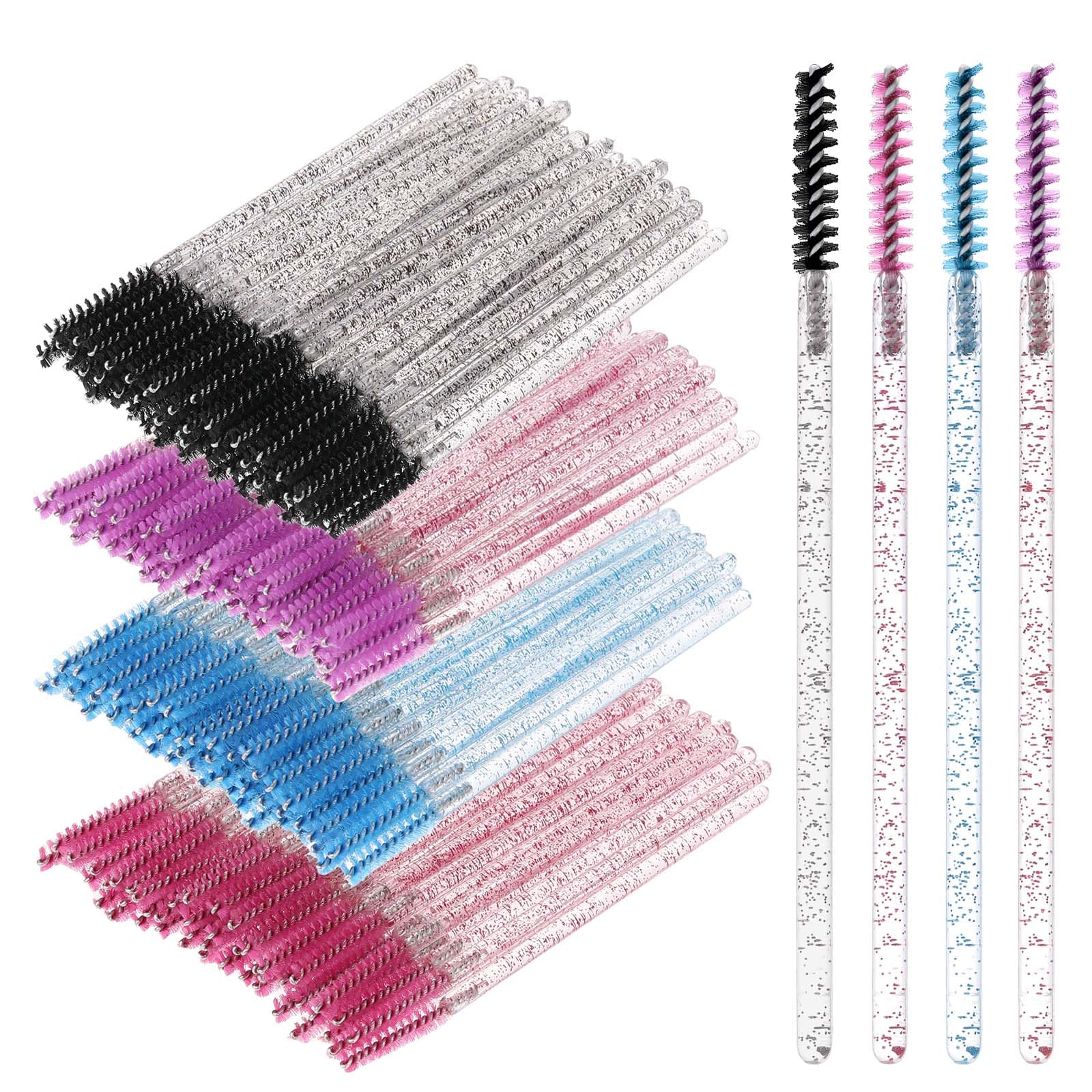 200 Pcs Disposable Mascara Wands Mini Eyelash Brushes Crystal Lash Spoolies Skinny Spoolies for Eyelash Extensions Micro Brush Lash Extension Supplies Lashes Extension Tools (4 Colors)