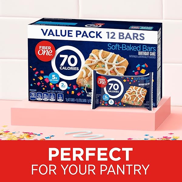 FIBER ONE 70 CALORIE SOFT-BAKED BARS, BIRTHDAY CAKE, SNACK BARS, 12 CT