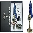 VANGOAL Steampunk Feather Pen and Ink Set with Gift Box, Vintage Quill Pen for Writing, Calligraphy Pen Set for Office Supplies, Birthday, Wedding, Christmas Gift (Blue)