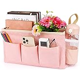 Lilithye Bedside Organizer with Fixed Straps and Water Bottle Holder for Home, College, Dorm, Bunk, Hospital, Crib, Bed Rails - Pink