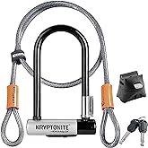 Kryptonite Kryptolok Mini-7 Bike U-Lock, 4ft Security Cable and Keys | 12.7mm hardened steel shackle, double deadbolt design, includes FlexFrame-U mounting bracket and 10mm looped steel cable
