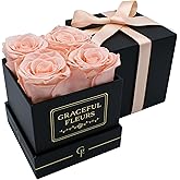 Graceful Fleurs Real Long Lasting Roses in a Box for Years, Preserved Fresh Forever Flowers for Delivery Birthday, Eternal Floral Valentines Gifts for Her (Light Peach, Black Box, 4 Roses)