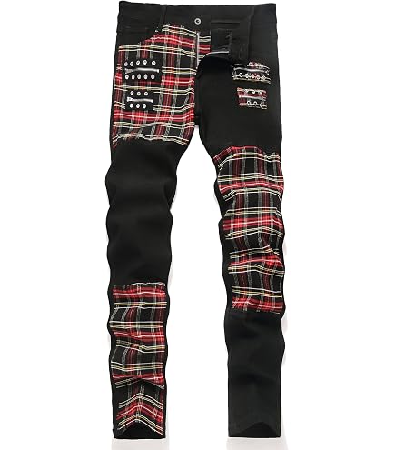DSDZ Mens Motocycle Hip Hop Skinny Rock Punk Pants (28, Black2) at