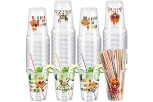 Tanlade 48 Pcs 16 oz Fiesta Cups, Mexican Cups Disposable Plastic Cups with Straw Mexican Theme Cups Cinco De Mayo Vamos De Fiesta Taco Mexico Party Drinkware Supplies