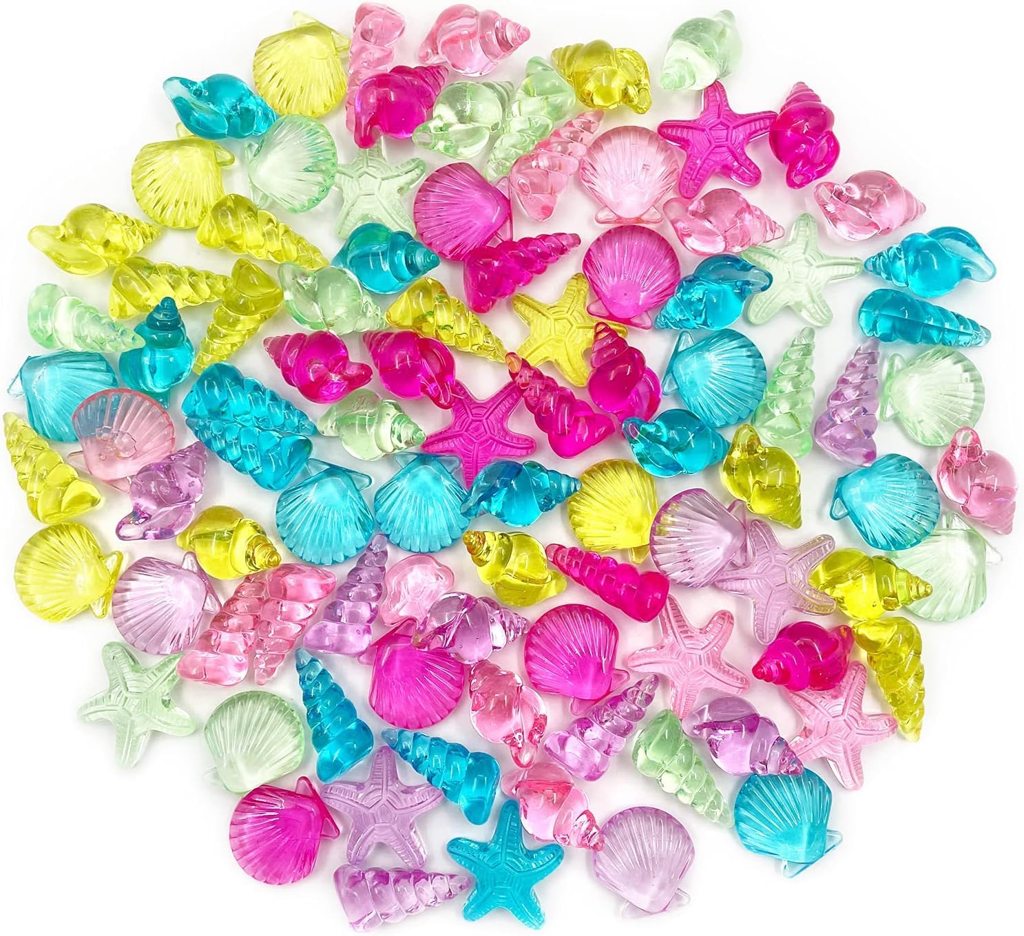 LYFJXX 92pcs/Set 4 Styles Acrylic Seashells Conch Starfish Assorted Color for Table Scatters Beach Theme Sea Shells Party Decoration Crafts