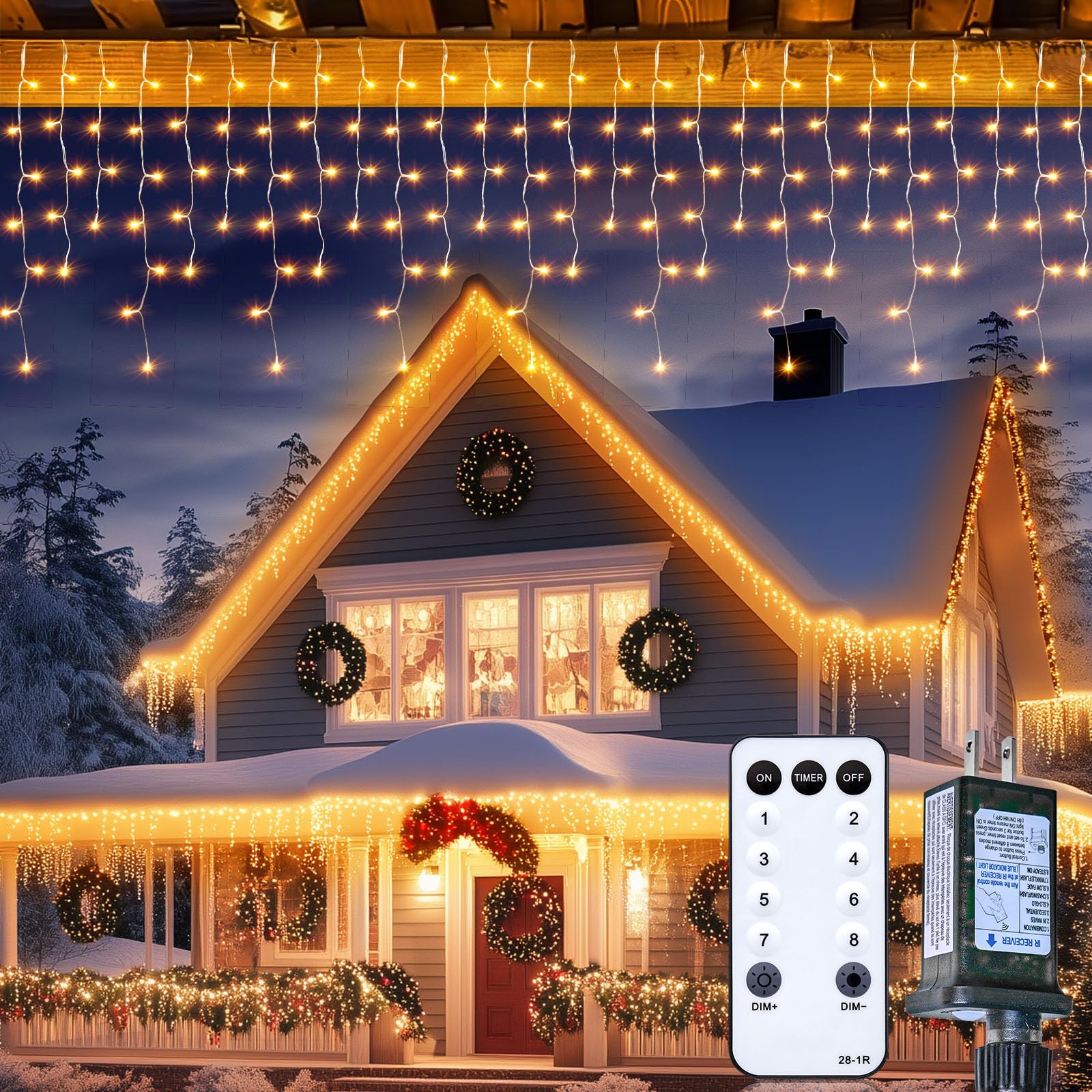 Photo 1 of Brightown Icicle Lights: 40Ft Weatherproof, 432 LED Icicle Adjustable Timing, Warm White Eaves & Outdoor Decor