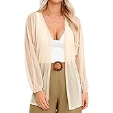 Totatuit Women Long Sleeve Lightweight Sheer Cardigans Kimonos Casual Loose Open Front Beach Cover Ups