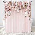 Riyidecor Bridal Floral Elegant Shower Curtain for Bathroom Decor 72Wx72H Wedding Flower Pink Rose Blossom Women Girl Spring Nature Floral Art Printed Fabric Polyester Waterproof 12 Pack Plastic Hooks