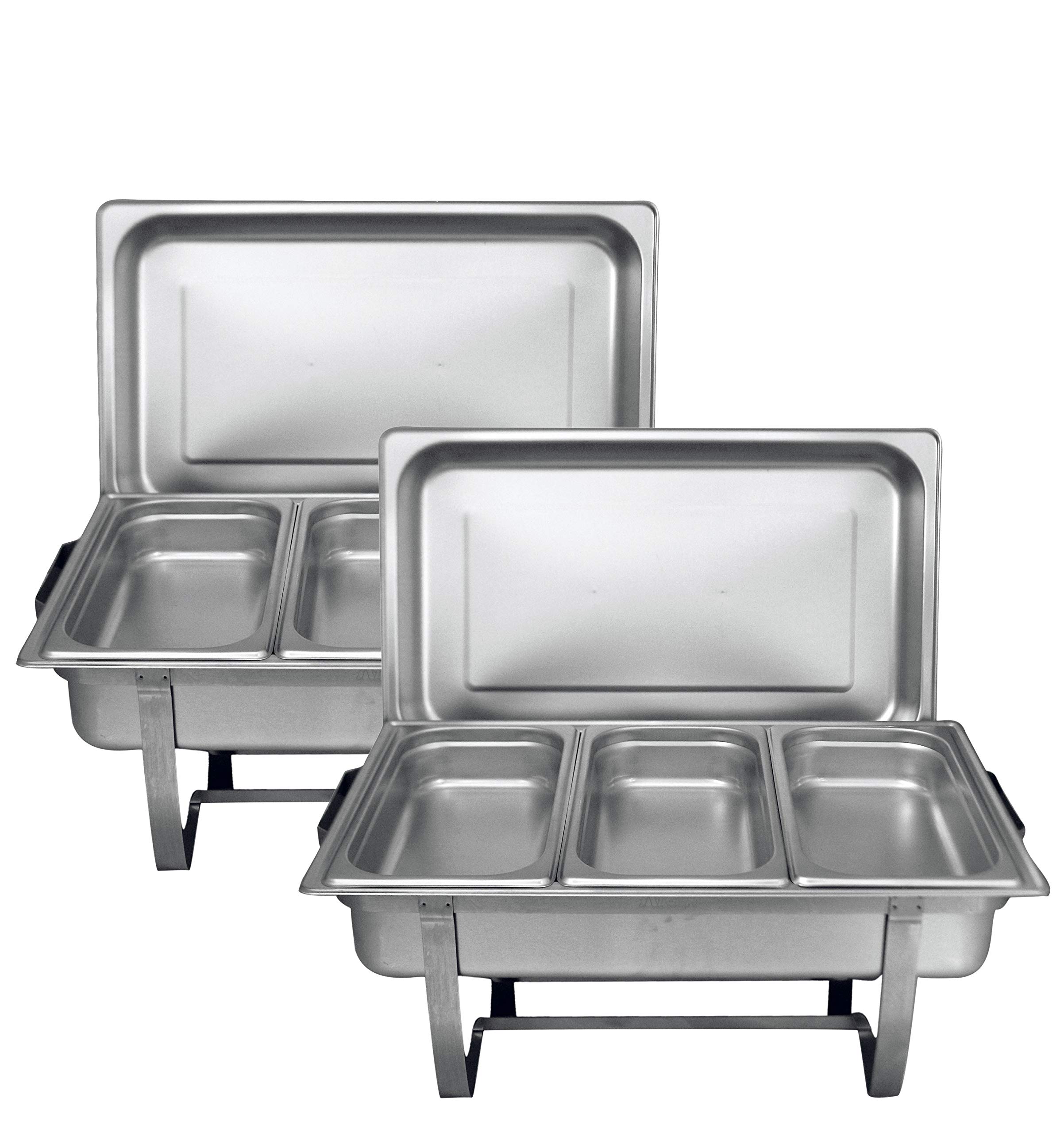 TigerChef Chafing Dish Buffet Set - Chaffing Dishes Stainless Steel - 2 Chafer and Buffet Warmer Sets with Third-Size Pans and Cool-Touch Plastic Handle