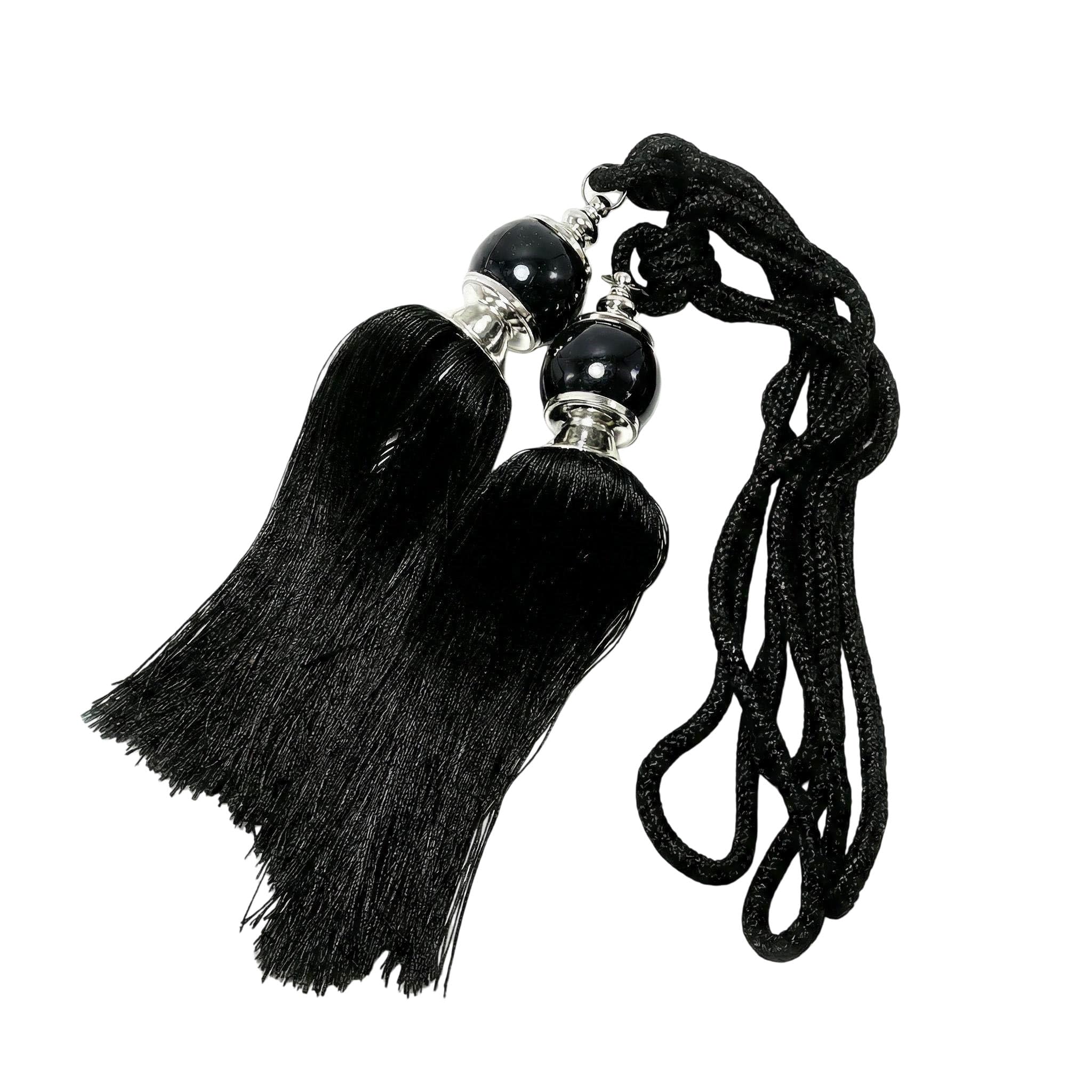 2PCS Black Curtain Tassel Tiebacks Crystal Beaded Fringe Rope Tassel Tie Backs Pair Curtain Holdbacks Liner Ties for Drapery Window Door Decorations