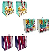 Earthwise Reusable Shopping Bags Extremely Durable Multi Use Large Stylish Fun Foldable Water-Resistant Totes Design - Small Wave (pack of 6-2 of each Design)