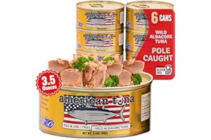 Pole Caught Wild Albacore Tuna Fish, by American Tuna, With Salt Added | (6) 3.5 oz Cans | Sustainably Harvested, Dolphin Safe, Ocean Caught, and Produced in the USA!