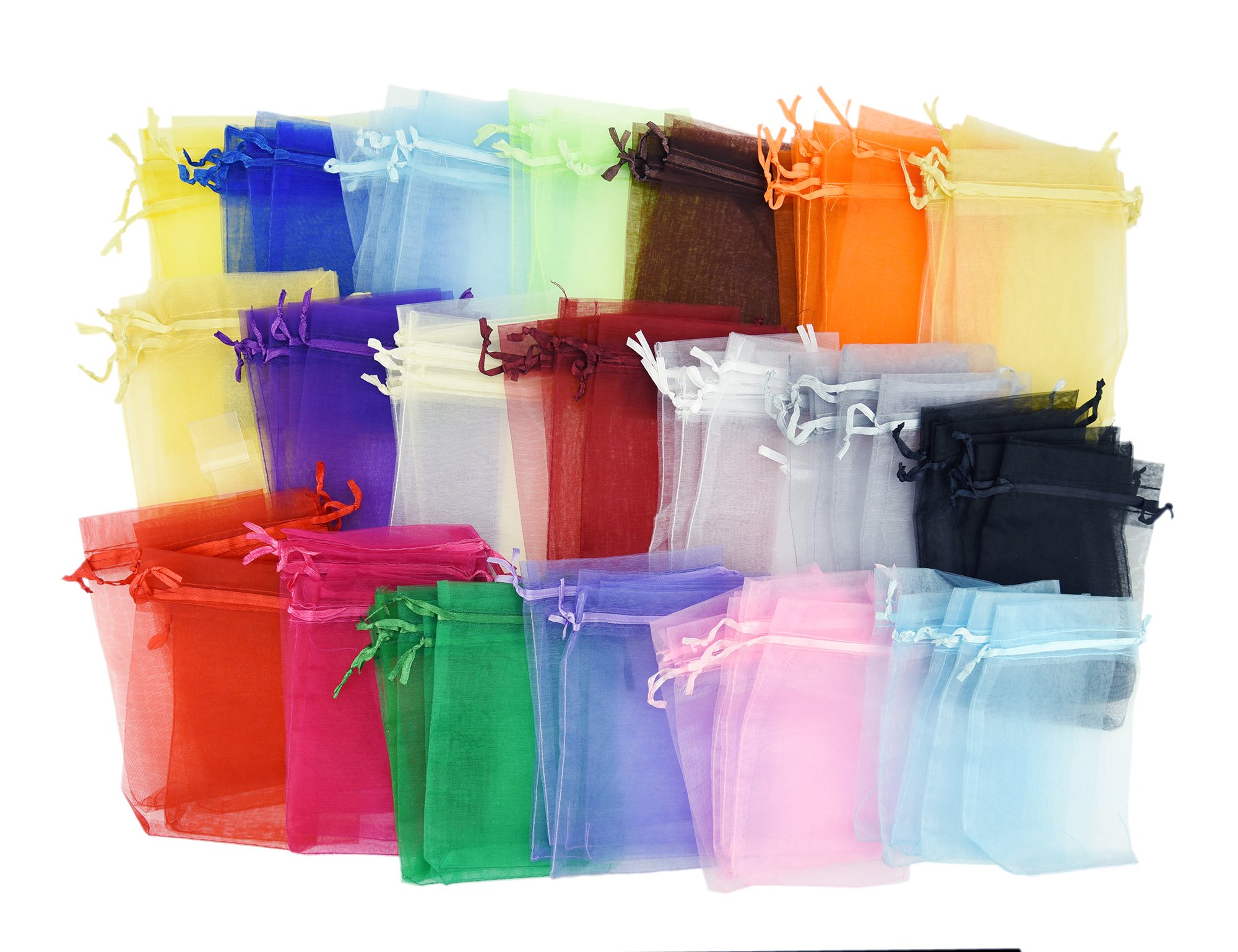 FiveSeasonStuff Multicoloured Organza Bags Wedding Favours Gift Jewellery Birthday Party Baby Shower Arts & Crafts Gift Wrapping Candy DIY Pouches (10cm x 15cm) Large — Pack of 100