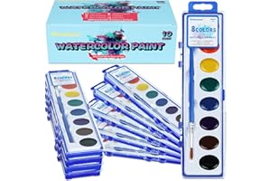 ZHENBUCO Watercolor Paint Set for Kids - Bulk Pack of 10, 8 Colors Washable Water Color Paints Sets with Paint Brush, Kids Watercolor for Coloring, Art, Classrooms and Paint Supplies, Valentines Gifts