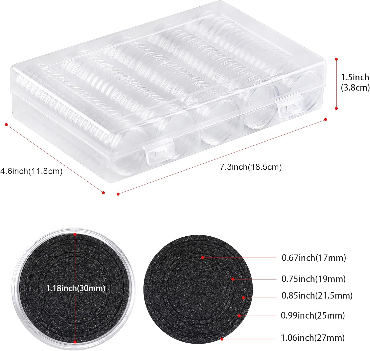 SPLF 100 Pieces 30mm Coin Capsules and 5 Sizes (17/20/25/27/30mm) Protect Gasket Coin Holder Case with Plastic Storage Organizer Box for Coin Collection Supplies : Office Products