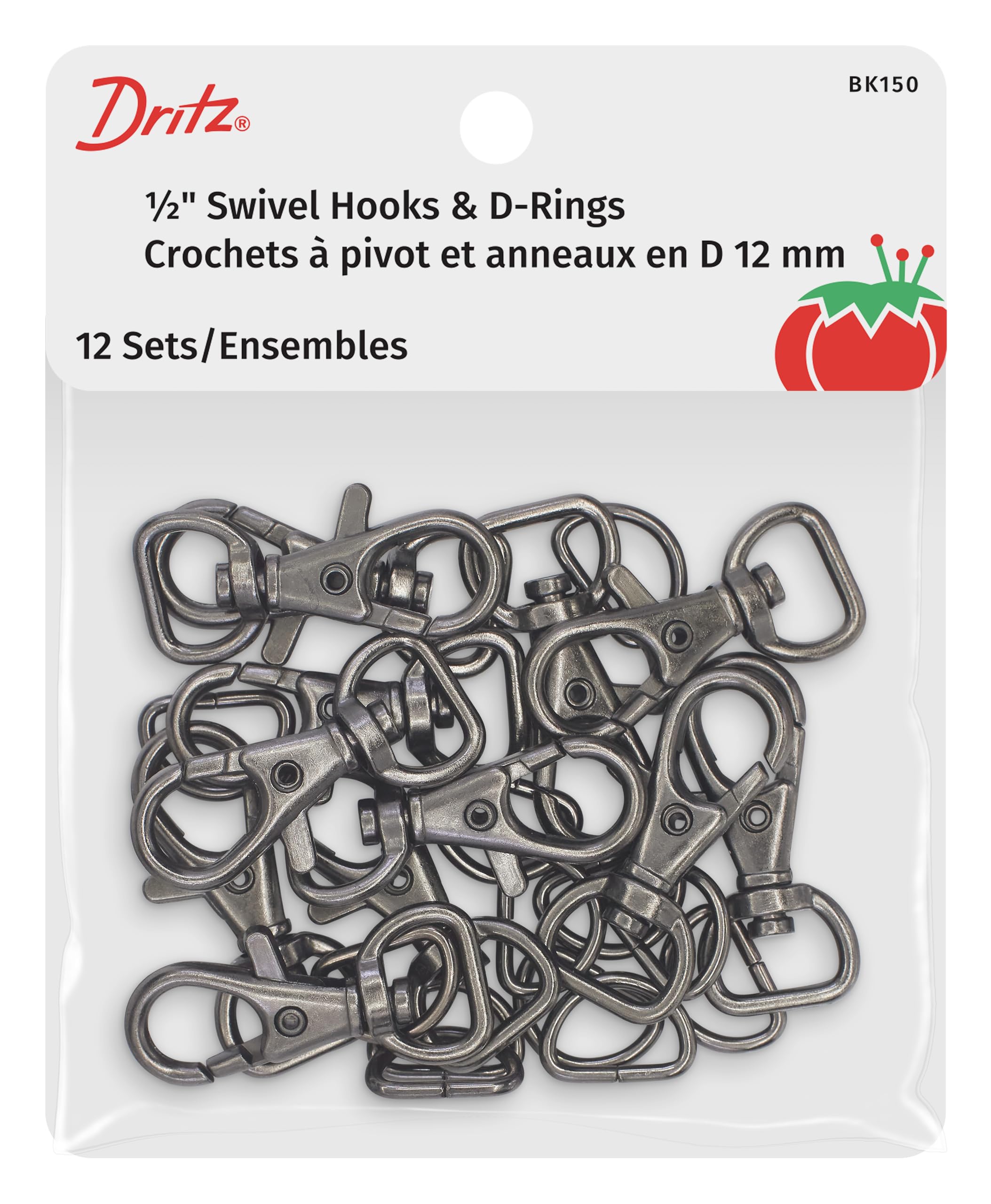 Dritz Swivel Hooks & D Rings 1/2in Gunmetal Bag & Tote Accessories, 1/2", 12ct