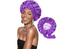 Satin Bonnet Silk for Sleeping, Silk Sleep Cap Double Layer Hair Bonnet with Elastic Tie Band for Braids Curly Hair Night Cap