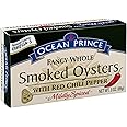Ocean Prince Smoked Oysters with Red Chili Pepper, 3 Ounce Cans (Pack of 18)