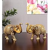 KridayKraft Metal Elephant Statue Medium Size Gold Polish 2 pcs Set for Showpiece Your Home,Office Table & Gift Article,Animal Decorative Showpiece Figurines..., Animal