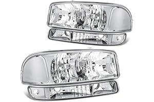APSVE Headlights with Bumper Lamps Compatible with 99-07 GMC Sierra 1500 2500 3500/00-06 Yukon,Chrome Housing Clear Corner Clear Lens