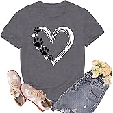 sallrue Dog Mom Shirts for Women Dog Lover Tshirts Cute Paw Love Heart Print Tee Tops