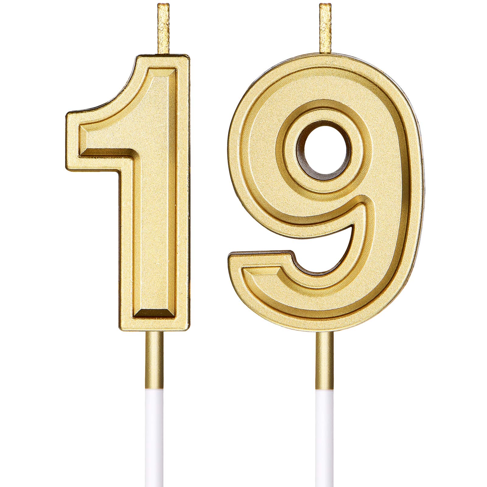 19th Birthday Candles Cake Numeral Candles Happy Birthday Cake Candles Topper Decoration for Birthday Wedding Anniversary Celebration Favor, Gold