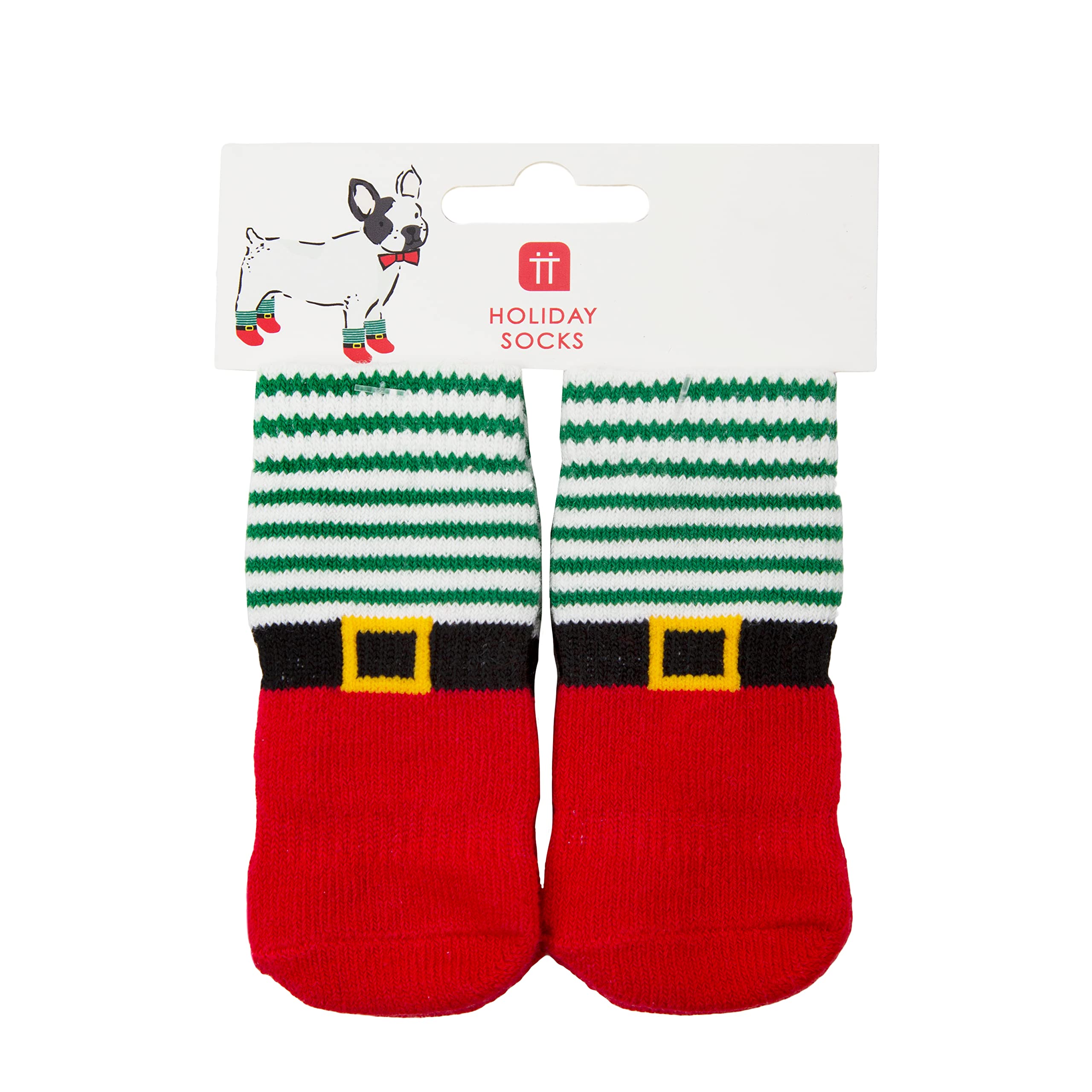 Talking Tables Anti Slip Christmas Dog Socks with Red & Green Elf Design | Pack of 4 Paw Protectors Size Small - Mediums, Festive Pet Accessories for Winter