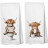 Liosei Highland Cow Bathroom Hand Towels - Highland Cow Gifts for Women Dish Towels Decorations, Rustic Farmhouse Cows Towel for Kitchen Bathroom Decor, 16 x 24Inch Set of 2