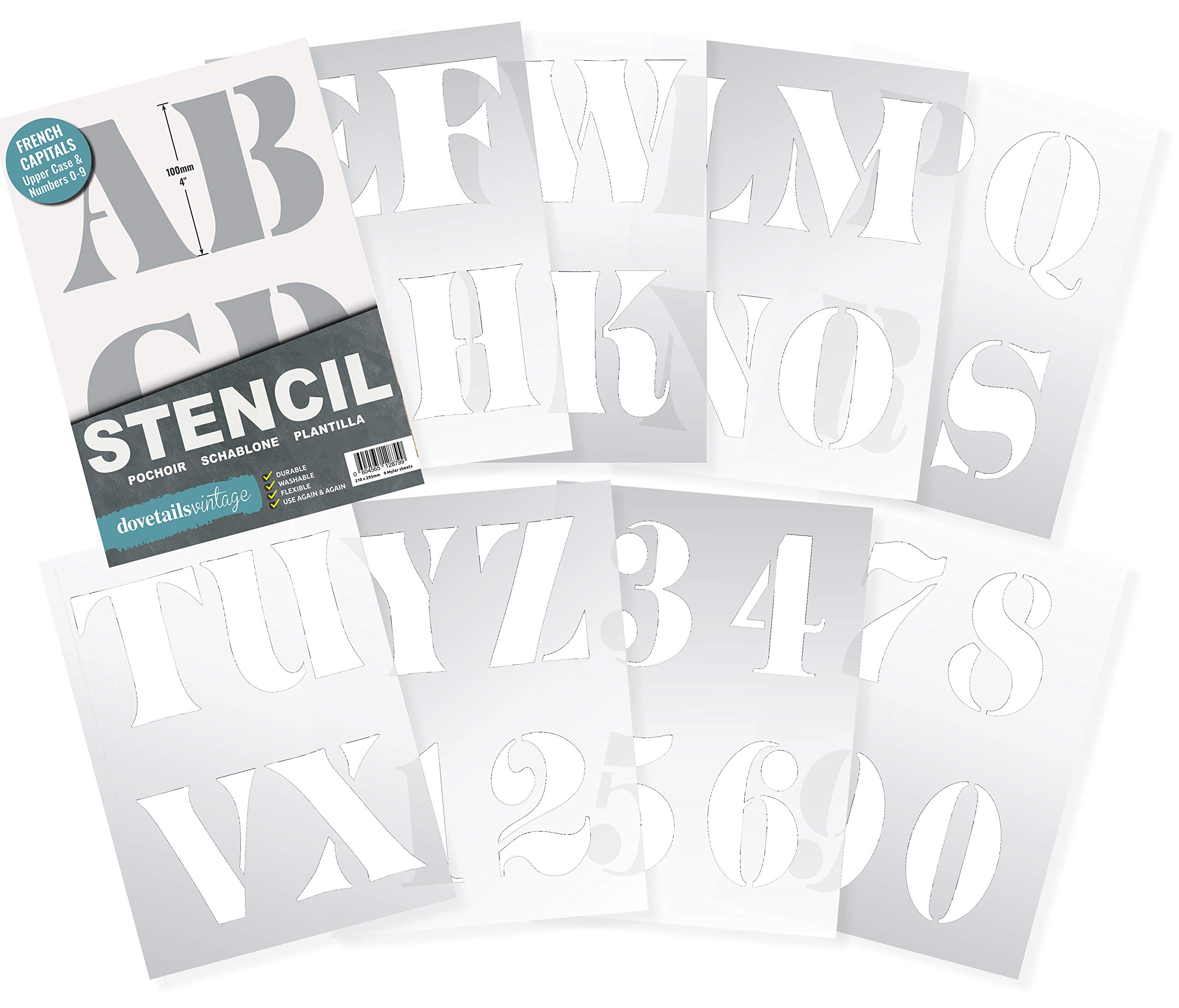 Dovetails Vintage Letter Stencil 100 mm Tall French Style Capital Letters and Numbers