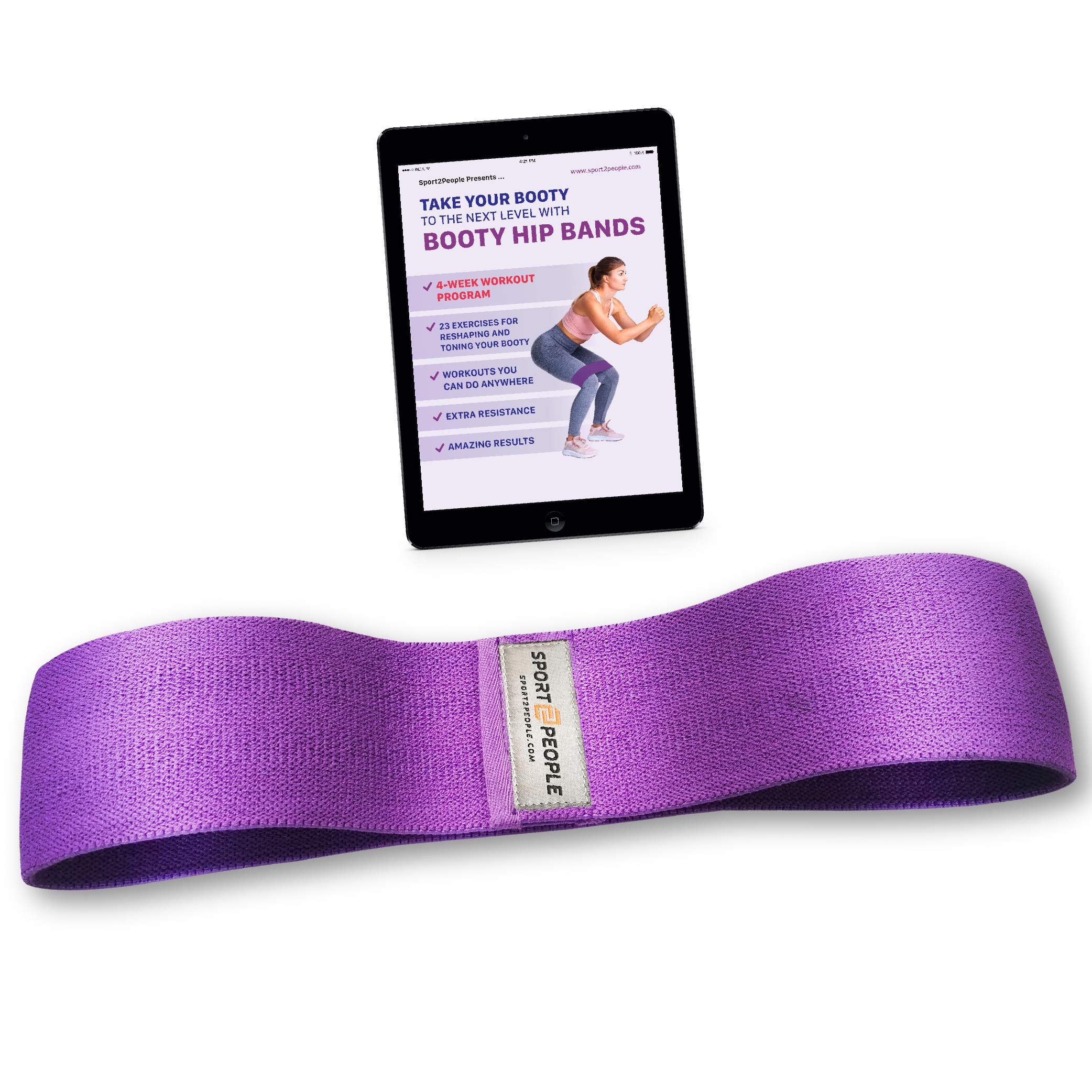sport2people Exercise Band for Legs and Butt with Free 4-Week Booty Workout Program - Fabric Resistance Loop Bands Set for Booty, Hips, Strength Training, Home Gym, Fitness (Dark Purple L)