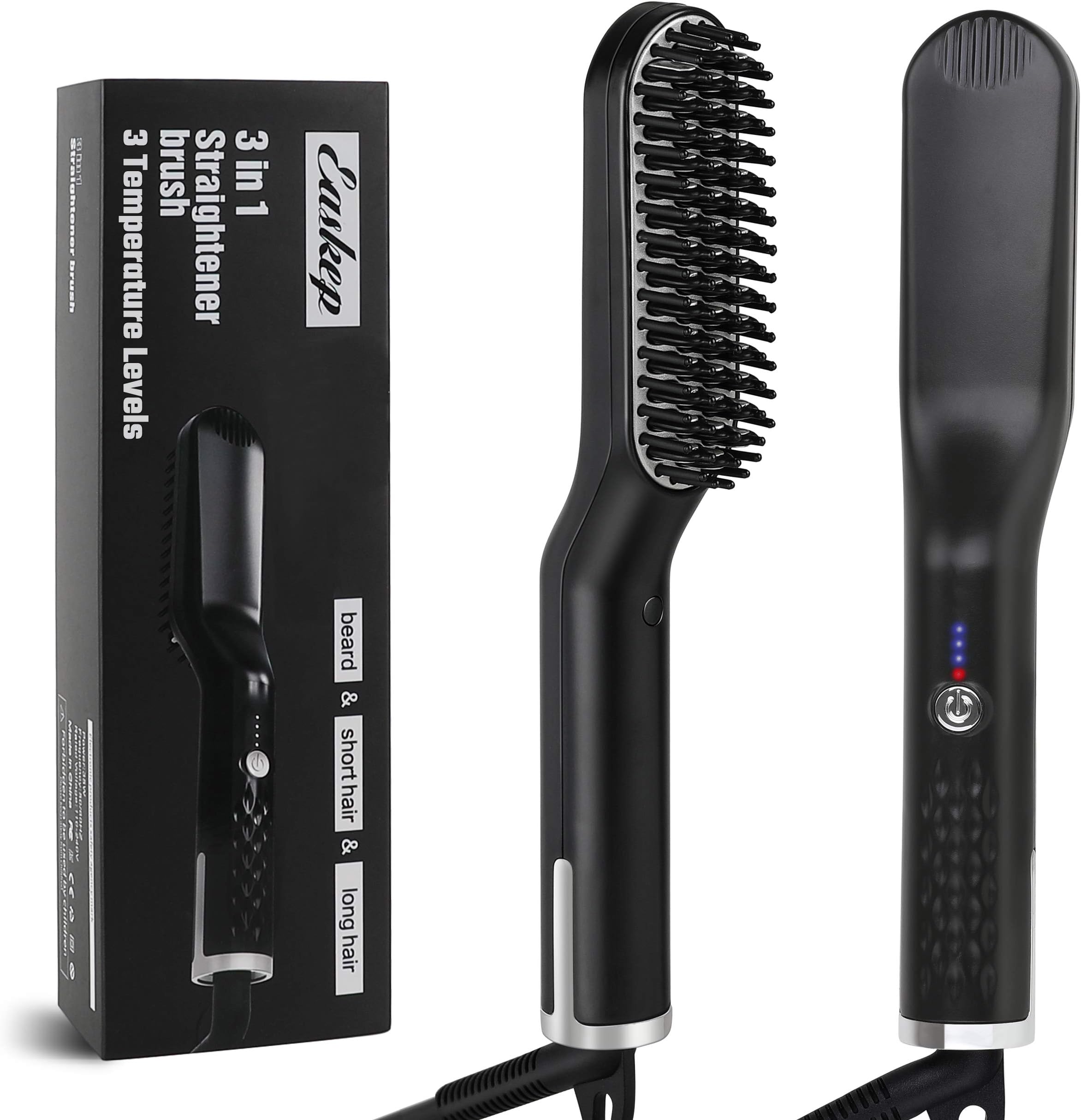 Beard Straightener, Easkep 3 in 1 Best Ceramic Beard Straightening Brush Three Modes Adjustable Temperature Anti-Scald Technology Multi-Function Hair Comb for Men