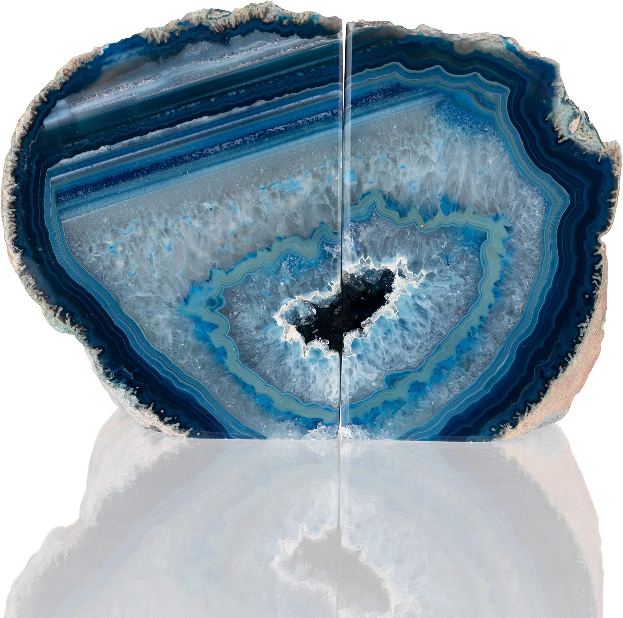 BedRock Blue Agate Bookends - Brazilian Geode Decor - (2-3 LBS Blue)