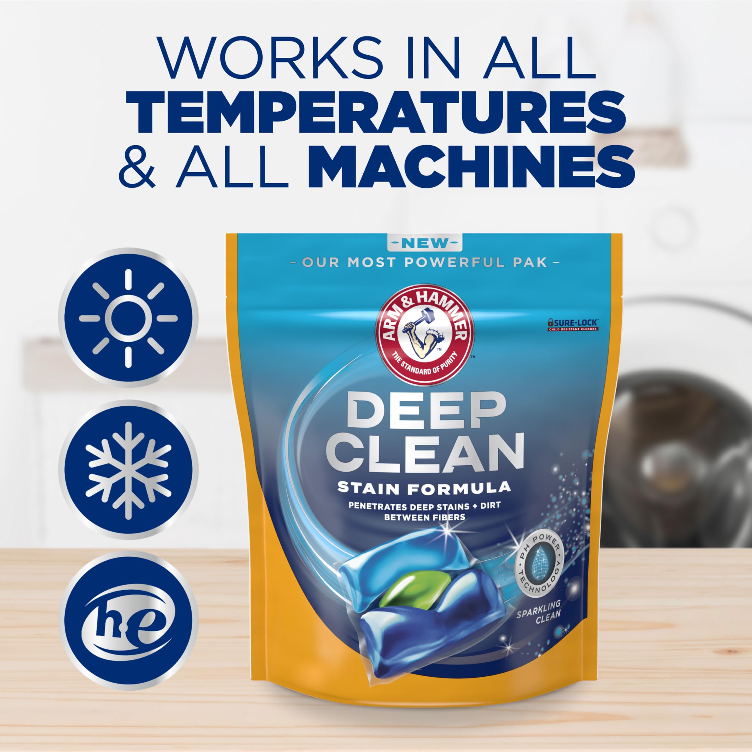 ARM & HAMMER™ Deep Clean Stain Formula Laundry Detergent Power Paks, Laundry Stain Remover, Sparkling Clean Scent, 44 Count, 44 Loads