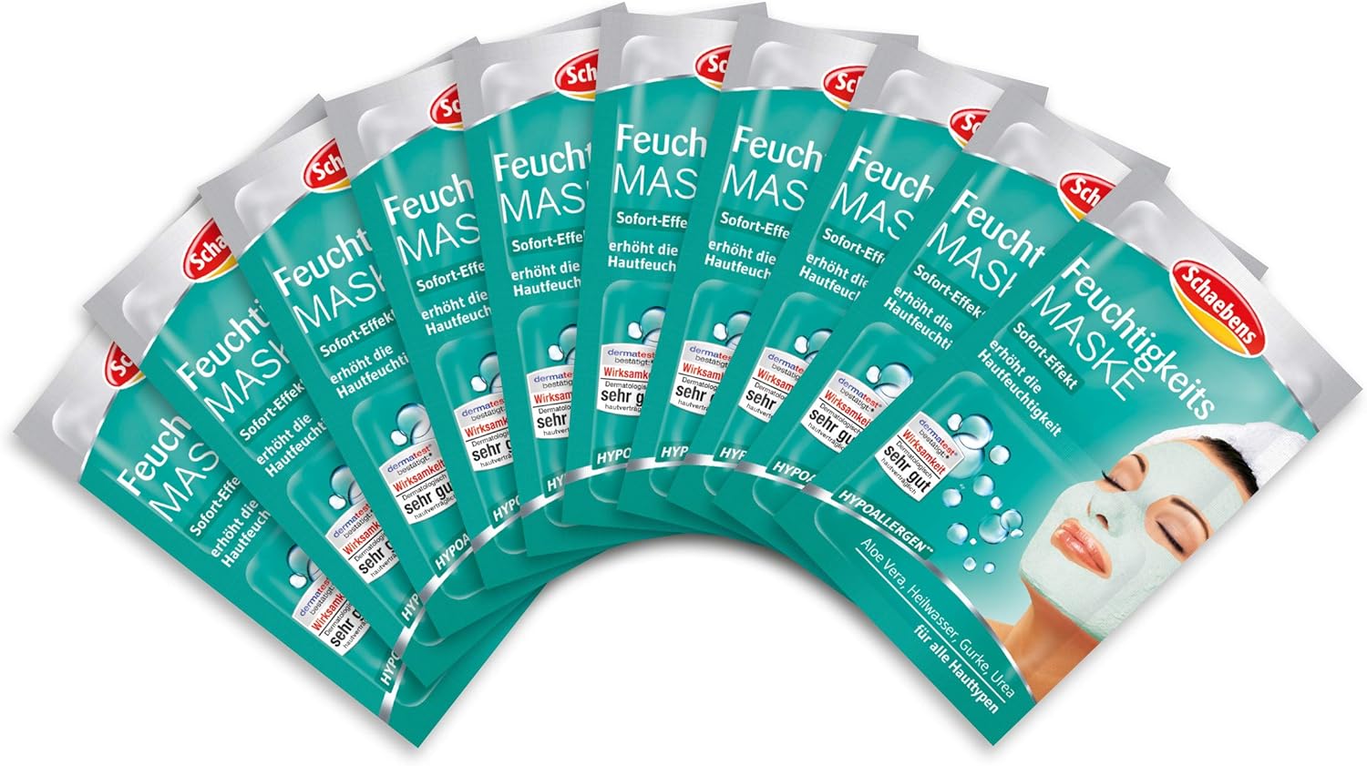 Schaebens Moisturising Mask, Instant Effect, Increases Skin Moisture with Aloe Vera, 10 Sachets 2 x 5 ml, Green, 5 ml (Pack of 10)