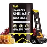 Shilajit Honey Sticks with Organic Saffron,85+Trace Minerals,75%+ Fulvic Acid,Enhance Cognitive Functions Boost Energy&Strength,30PCS
