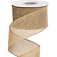 Burlap Ribbon Wired 2 Rolls Mesh Burlap Wired Ribbon Open Weave Burlap Net Ribbon Fabric DIY Craft For Wrapping Bow Wreath Party DIY Crafts Home Decor(20 Yards X 2 Inch,5 Square Grids