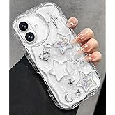 Toycamp for iPhone 16 Plus Case Cute - Women Girly Girls Glitter Phone Cover 16Plus Kawaii Sparkle Bling Shine Aesthetic Pretty Unique Wave Design Funda for Apple 16 Plus, Stars Y2K