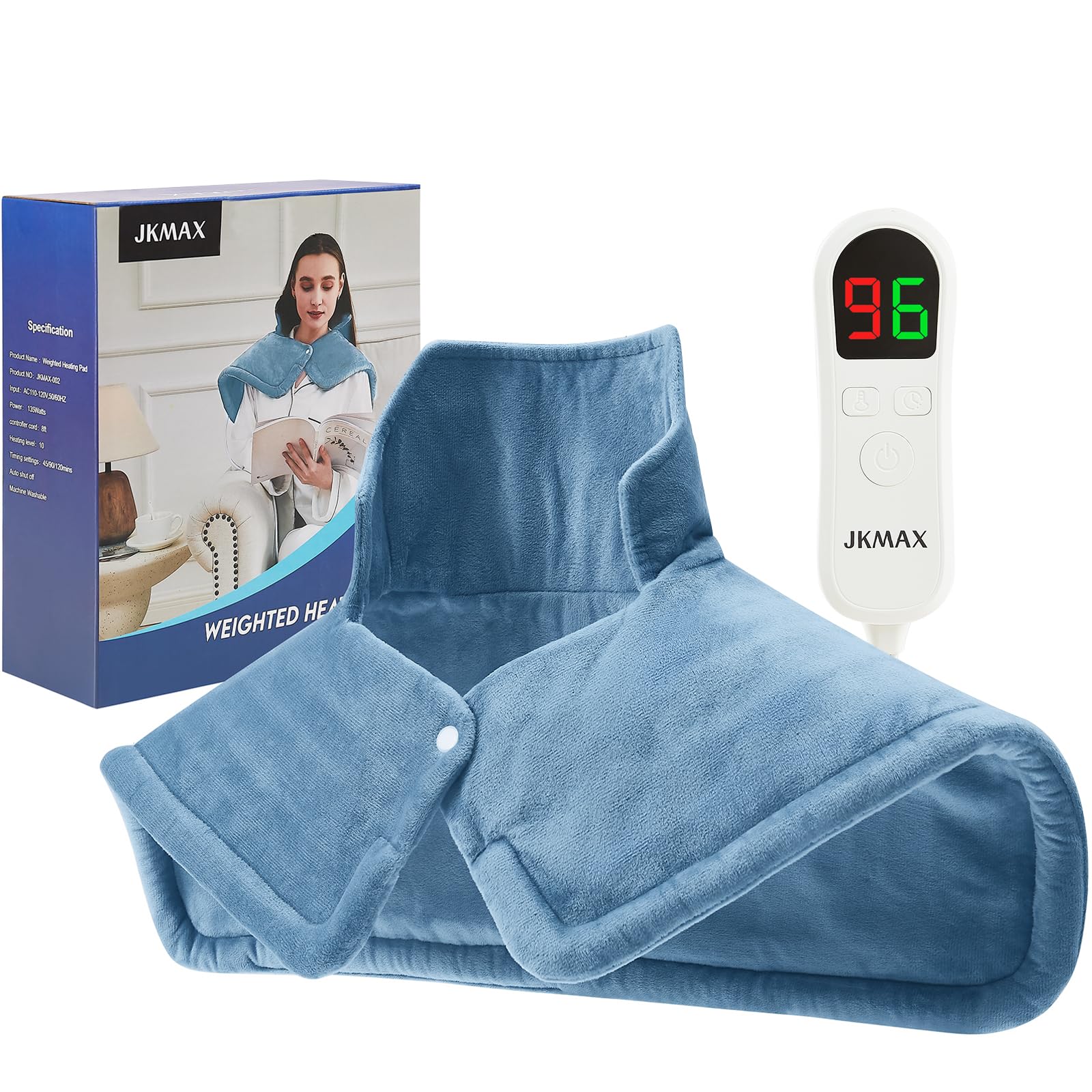 Photo 1 of Heating Pad for Neck and Shoulders and Back - Weighted Heating Pad for Neck and Shoulders - Shoulder Heating Pad Gifts for Women Men Mom Dad - 10 Heat Settings and 6 Timers Auto Off (Blue)