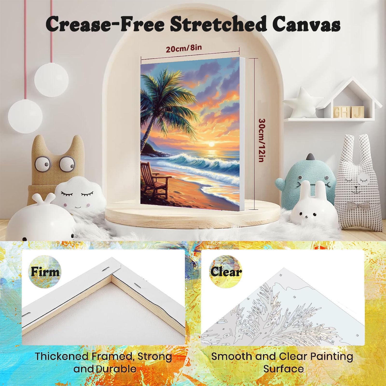 4 Pack Paint by Numbers for Adults with Framed Canvas - with Wooden Easel, Beach Paint by Number on Canvas, DIY Sea Turtle Acrylic Oil Painting Kits with Brushes for Home Wall Decor (8x12 inch)