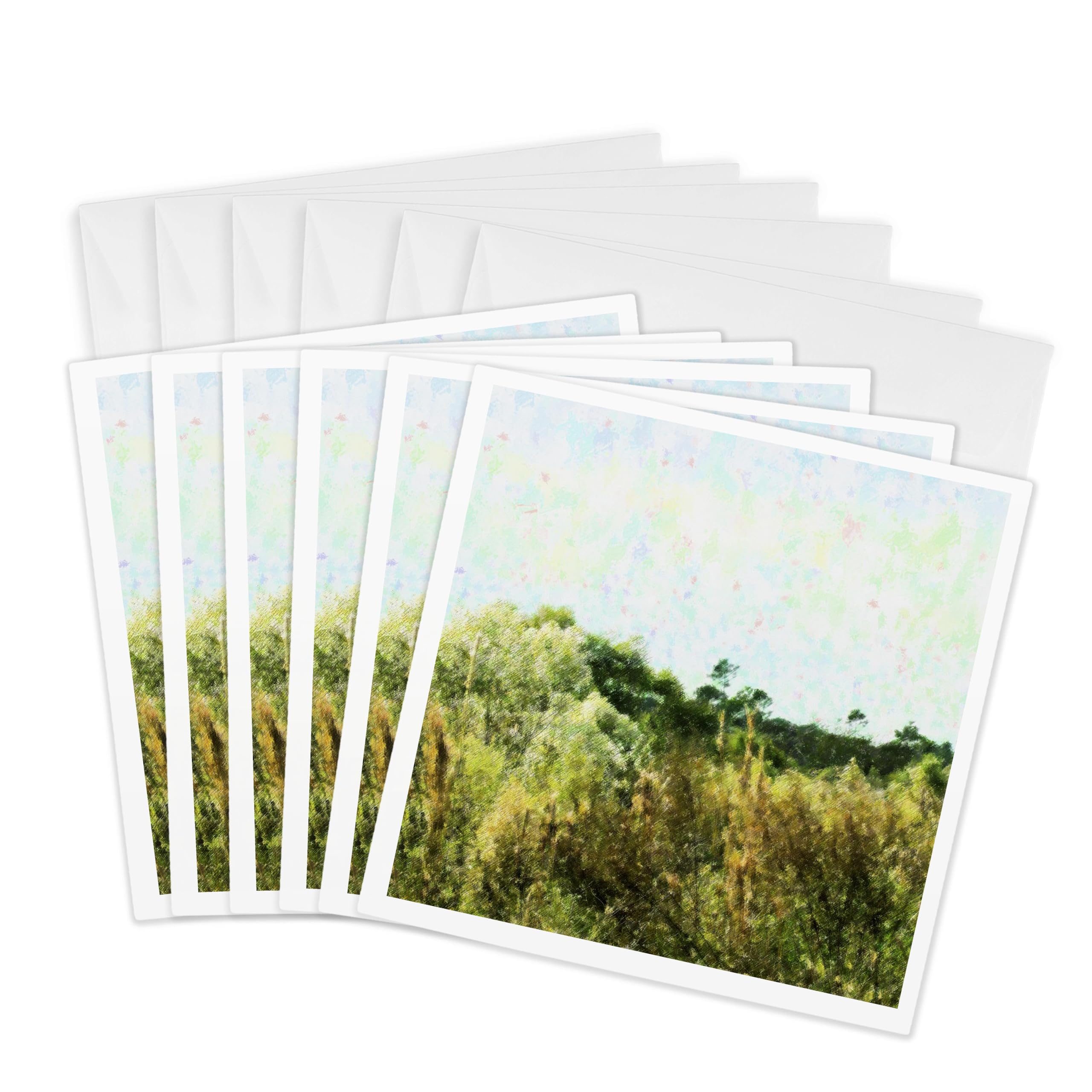 3dRose gc_35388_1 6 x 6-Inch "Tan Green Blue Rural Fields" Greeting Card (Pack of 6)