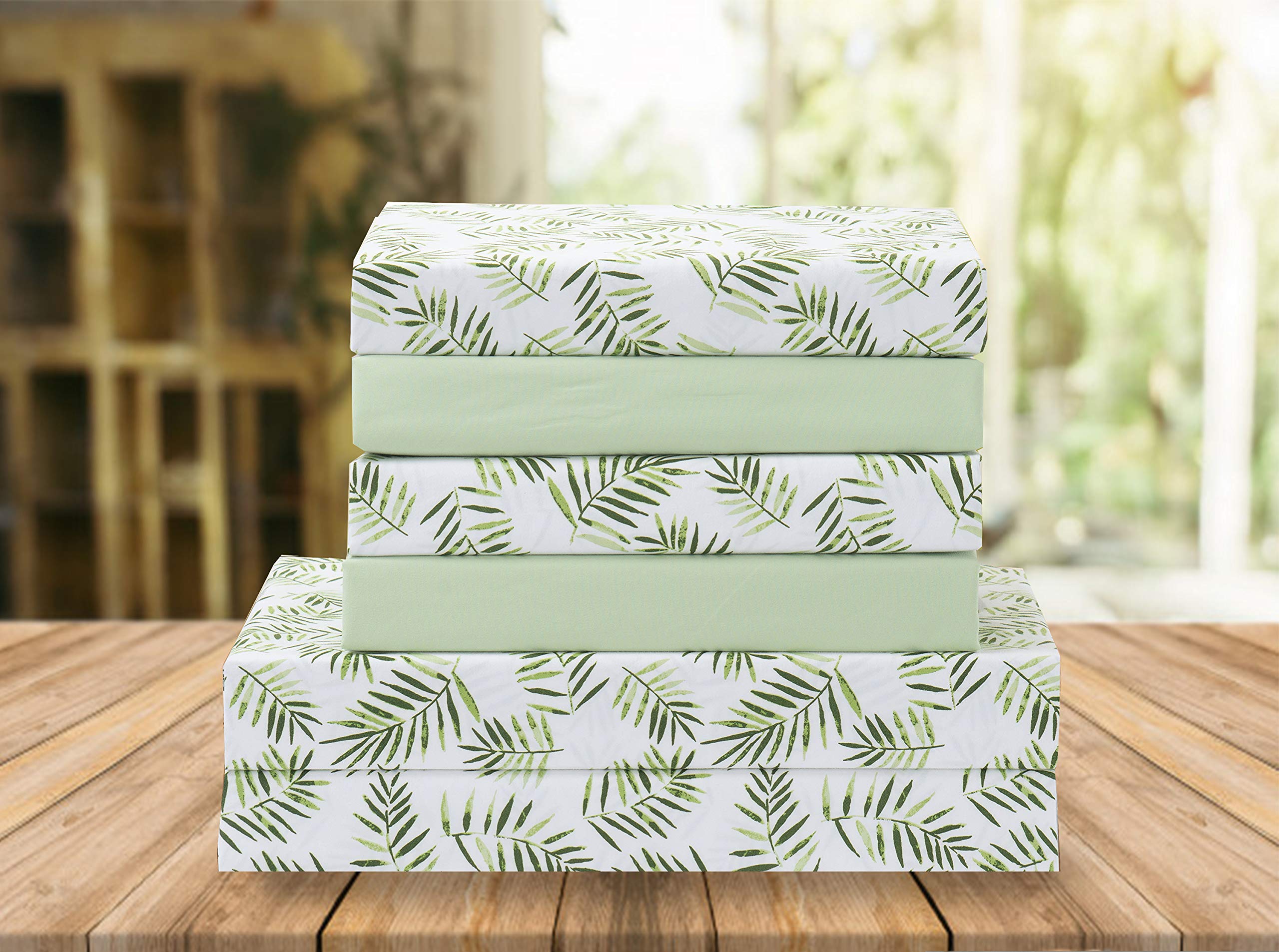 Elegant Comfort Luxury Soft Bed Sheets Palm Leaves Pattern - 1500 Premium Hotel Quality Microfiber Softness Wrinkle and Fade Resistant (6-Piece) Bedding Set, Queen, Palm Leaves