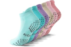 Hstyle 6 Pairs of Yoga Socks with Grips for Women and Men,Ideal for Ballet,Barefoot Workout,Pilates Grip Socks Non Slip Socks