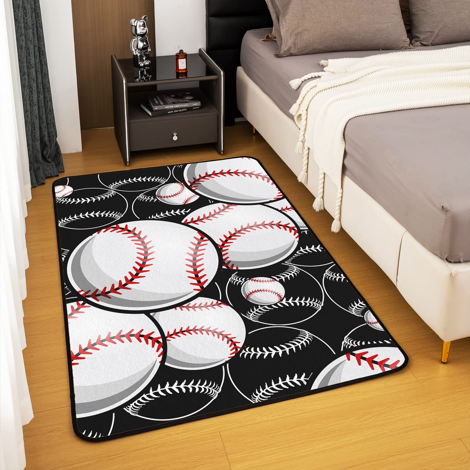 Baseball Area Rug 100x150cm Sports Game Rugs for Living Room Bedrooma Baseball Gaming Gift for Baseball Lover Red White Black Decorative Carpet