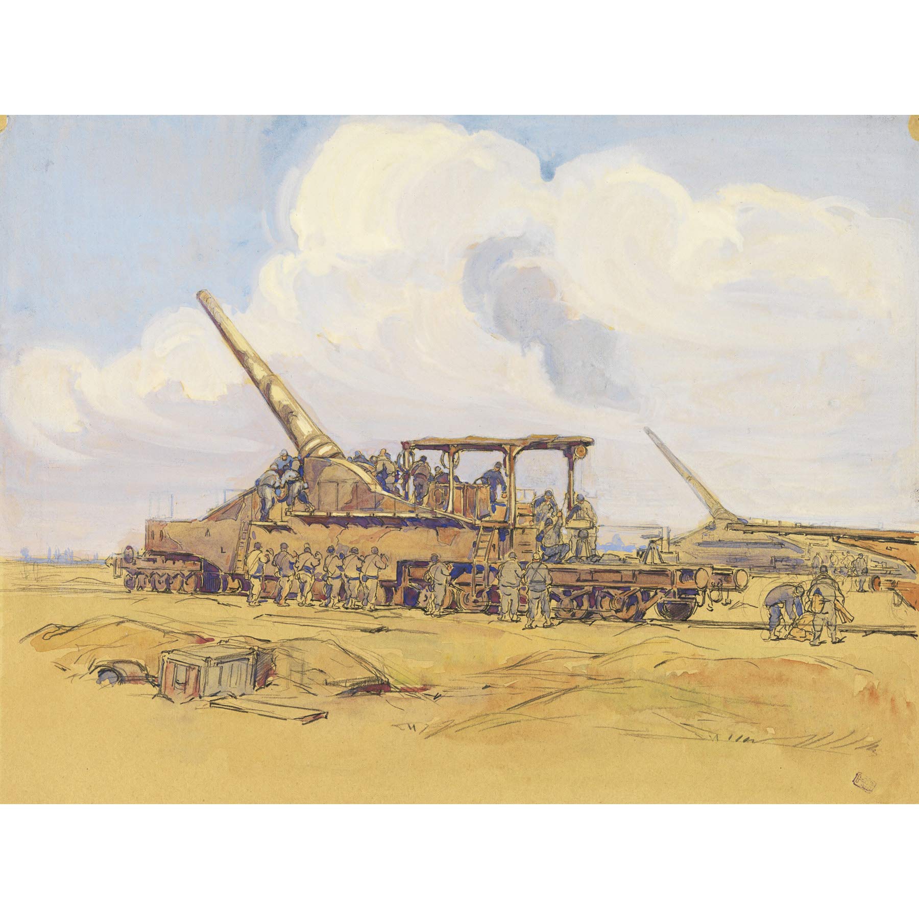 Cheffer French Artillery Guns WWI War Painting Extra Large Wall Art Print Premium Canvas Mural