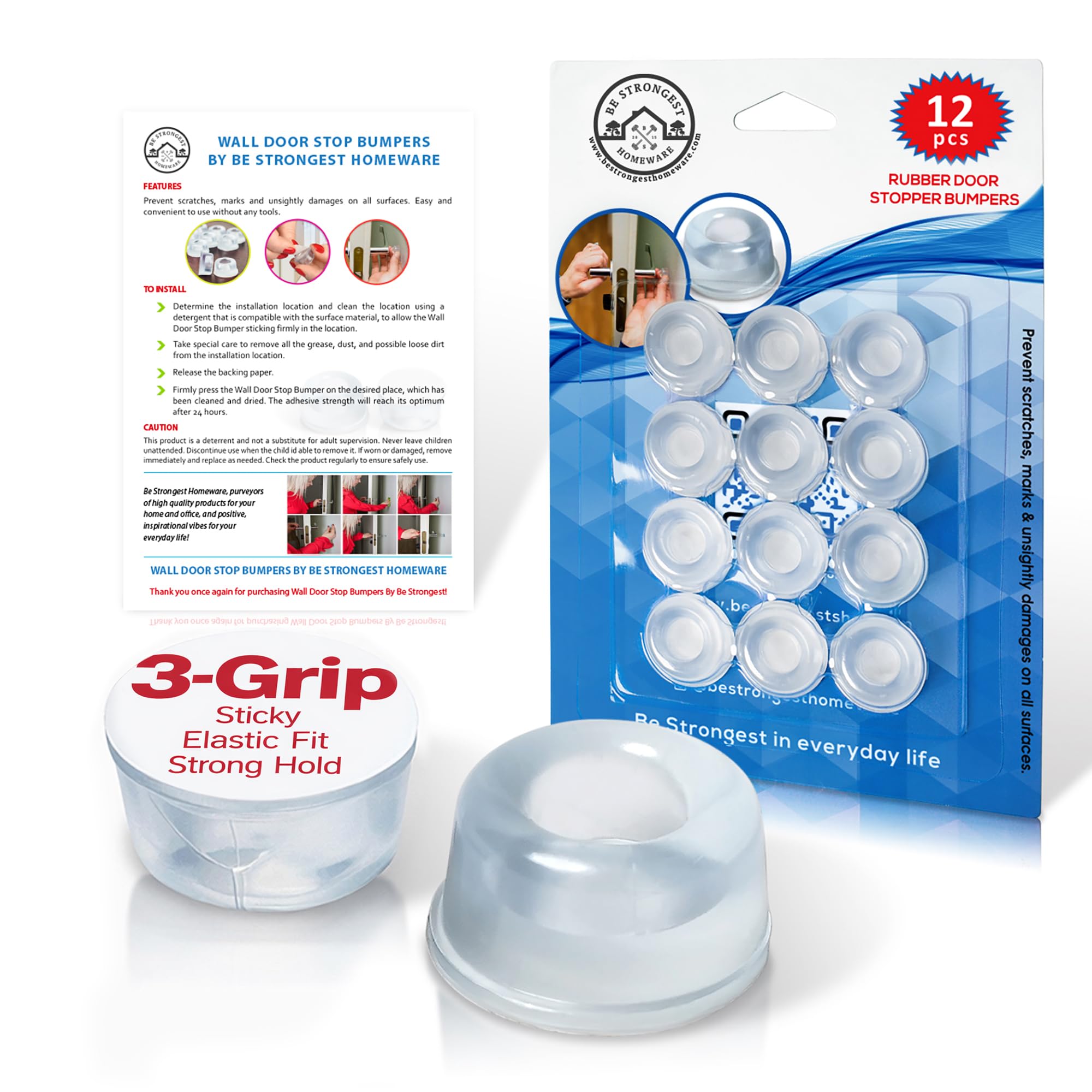 Rubber Door Stop - Door Stoppers 12 Pack – Clear Rubber Door Stopper Bumpers Wall Mounted - Door Stops Rubber Self Adhesive - Rubber Door Stops Guard Your Wall Against Slam Door Knob and Handle (12)